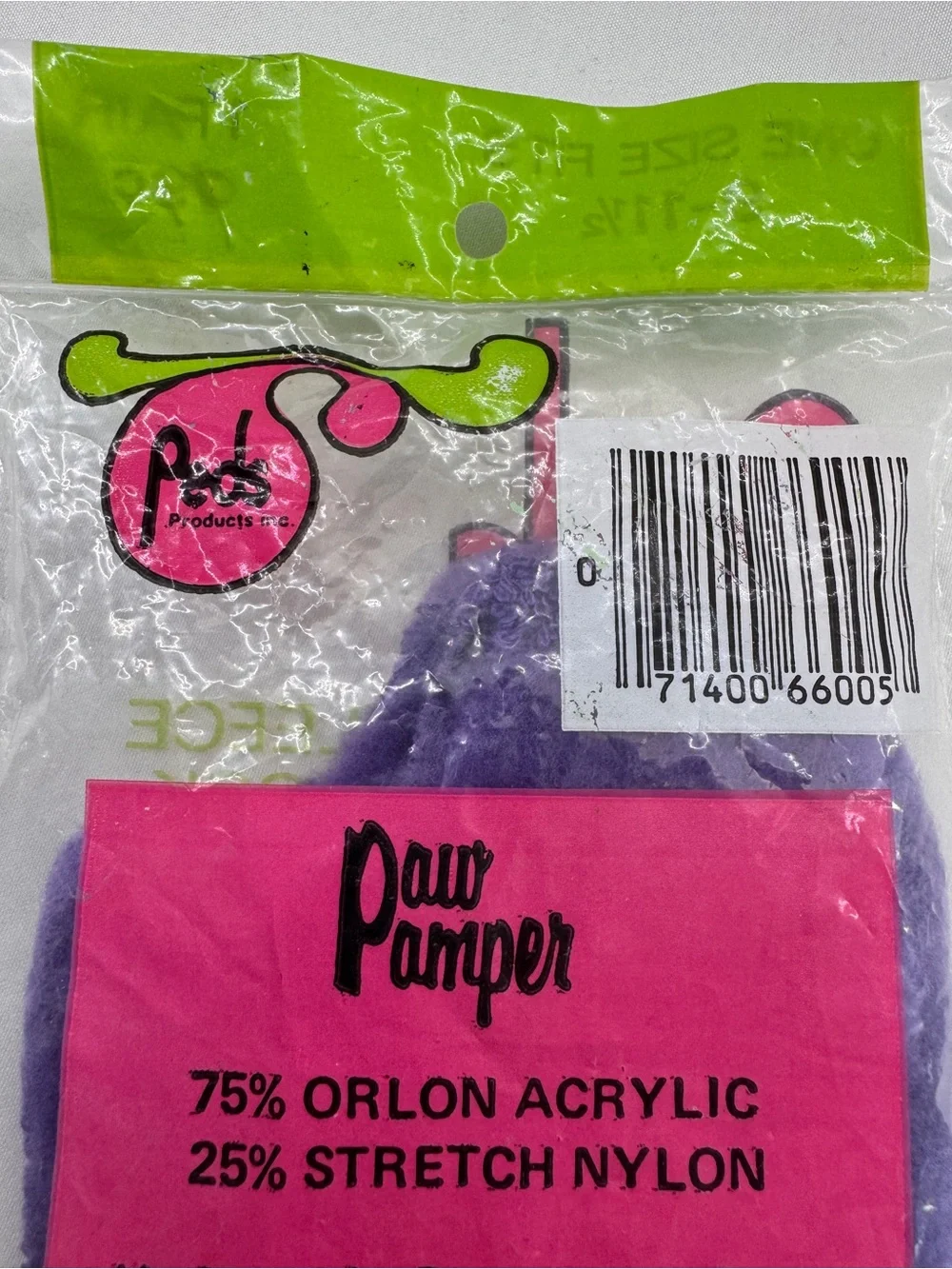 Vintage 1980's Peds Paw Pamper Fluffy Fleece Bootie Sock NOS Purple Size 9-11.5